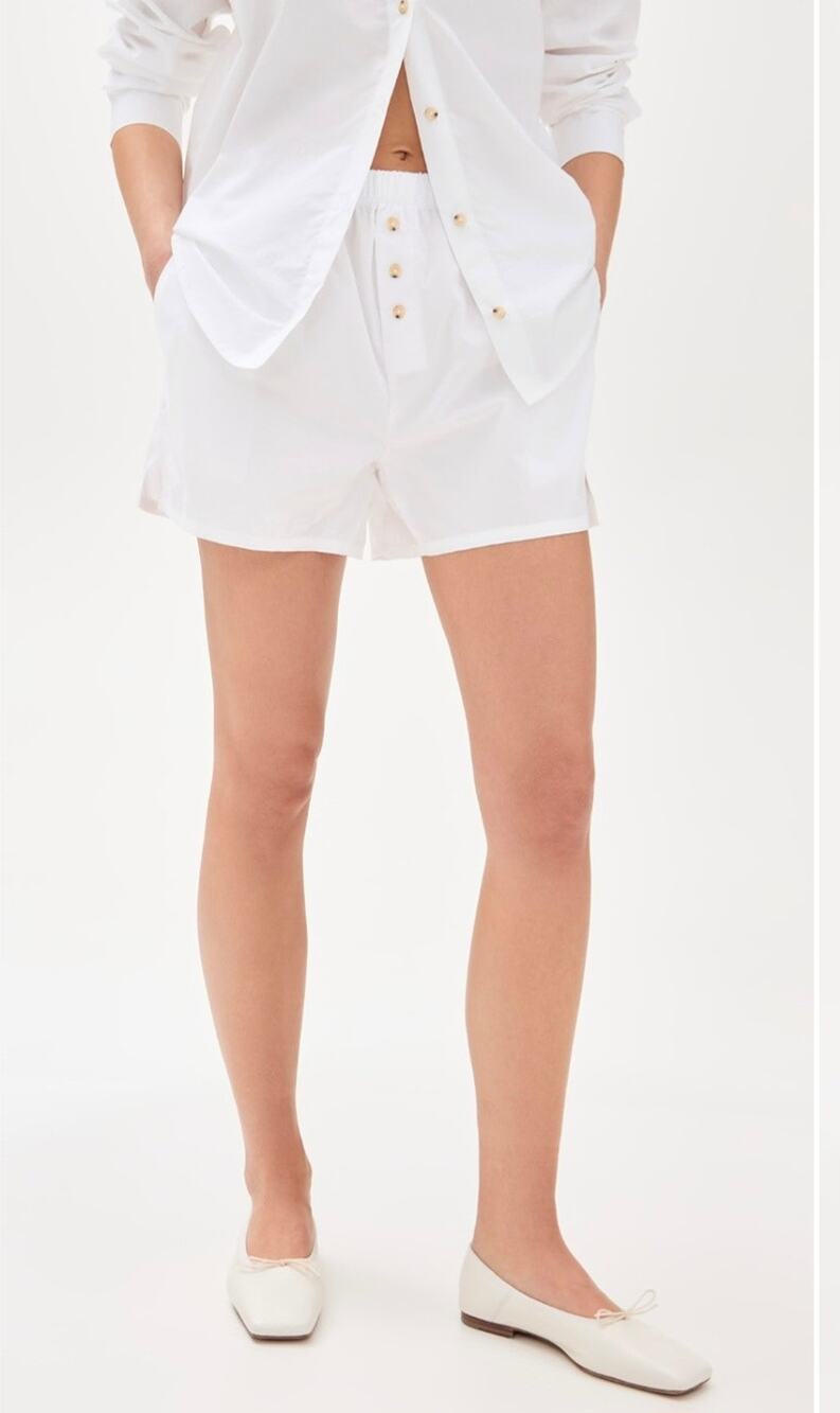 Donni The Pop Boxers White 100% Cotton Poplin Shorts NWT Small USA Made